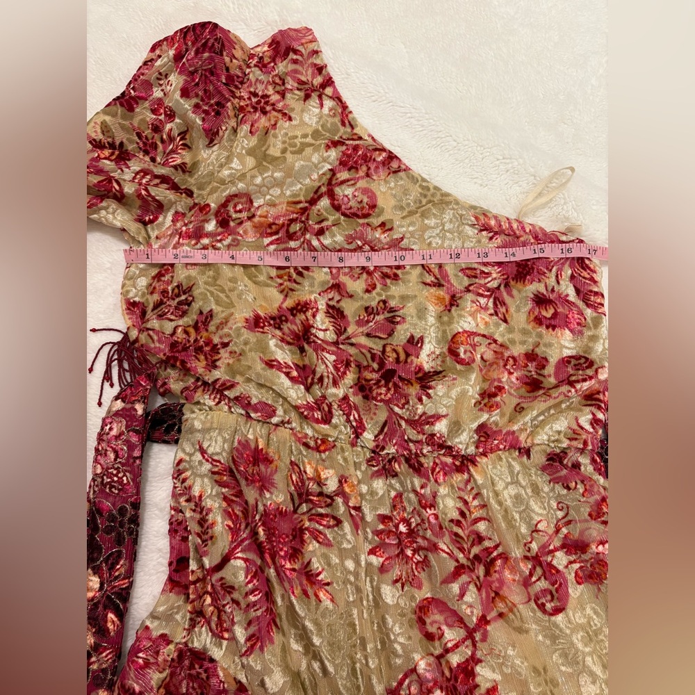 Hemant & Nandita NWT Red Beige Metalic Floral Mini Dress Size M - Picture 8 of 15